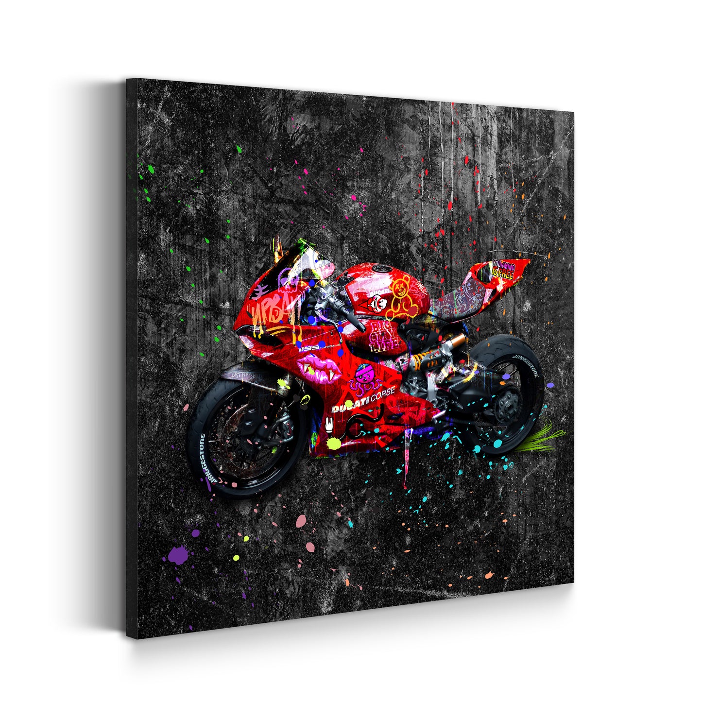 Quadro moderno Street Art motocicletta rossa Colour Splash