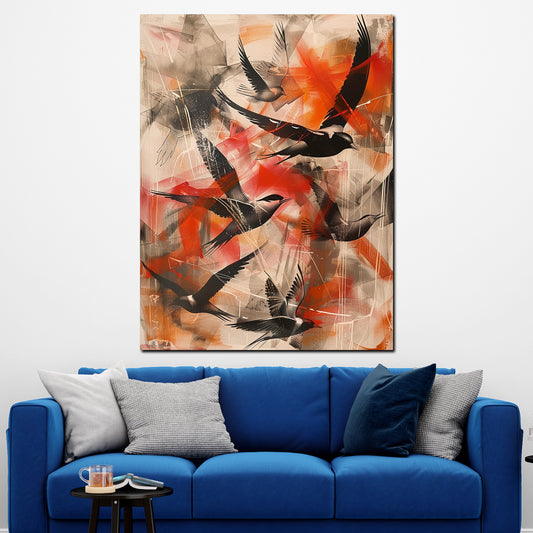 Quadro moderno Uccelli astratti in volo Red Style