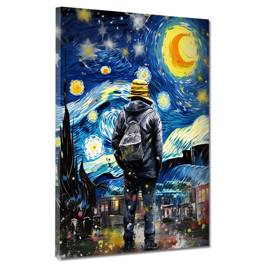 Quadro moderno Uomo al chiaro di luna stelle Painting Style