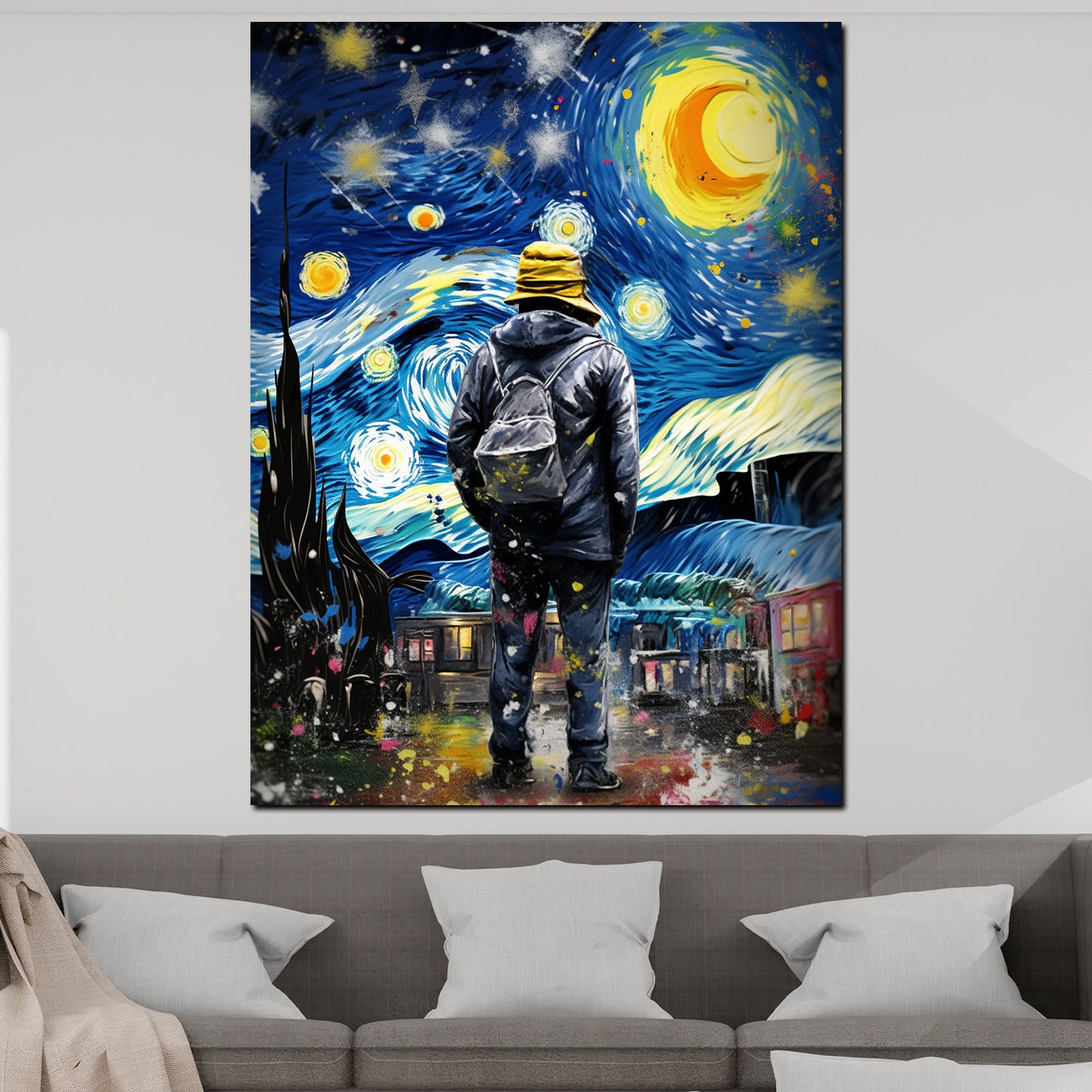 Quadro moderno Uomo al chiaro di luna stelle Painting Style