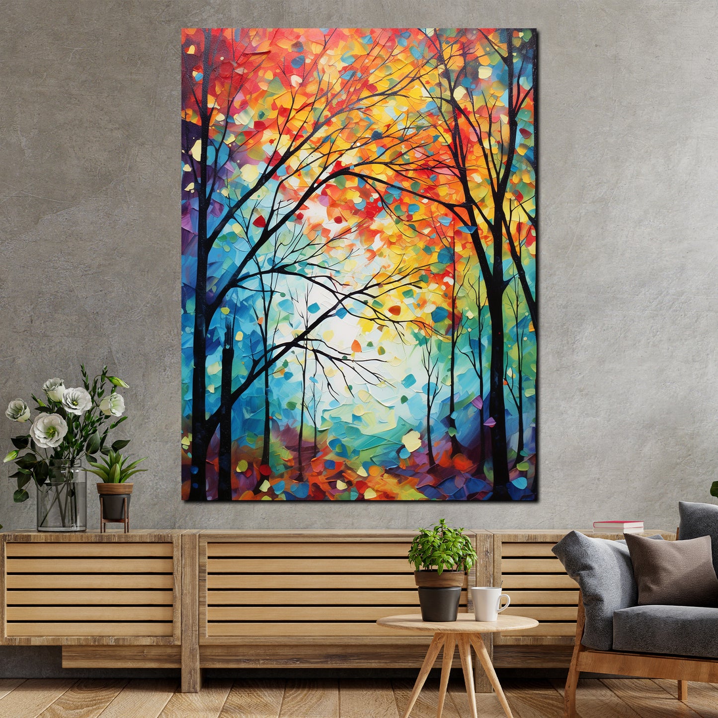 Quadro moderno alberi astratti in autunno paint style