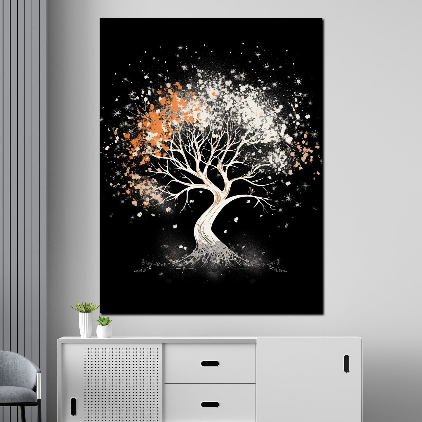 Quadro moderno albero bianco astratto stile scuro