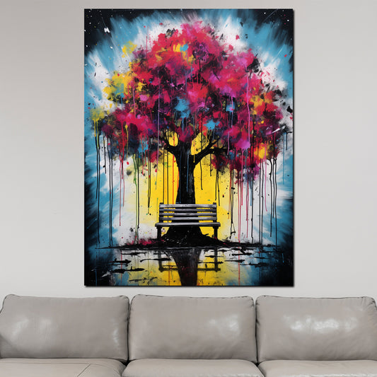 Quadro moderno albero con foglie rosa