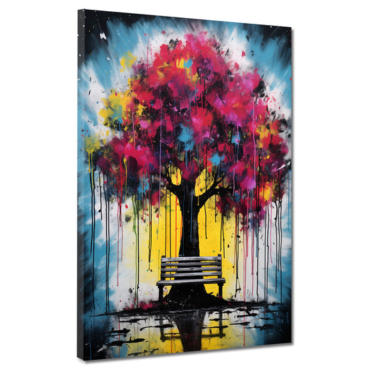 Quadro moderno albero con foglie rosa