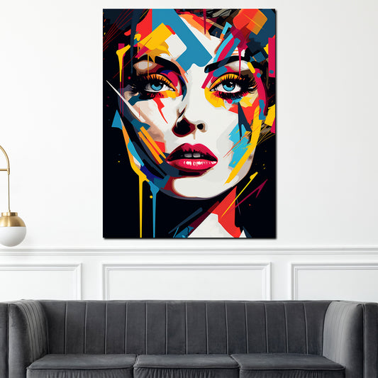 Quadro moderno astratto bella donna viso pop art