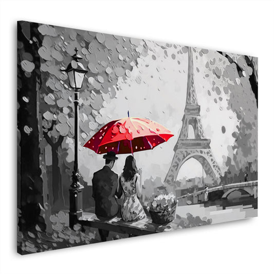 Quadro moderno astratto coppia con ombrello rosso a Parigi