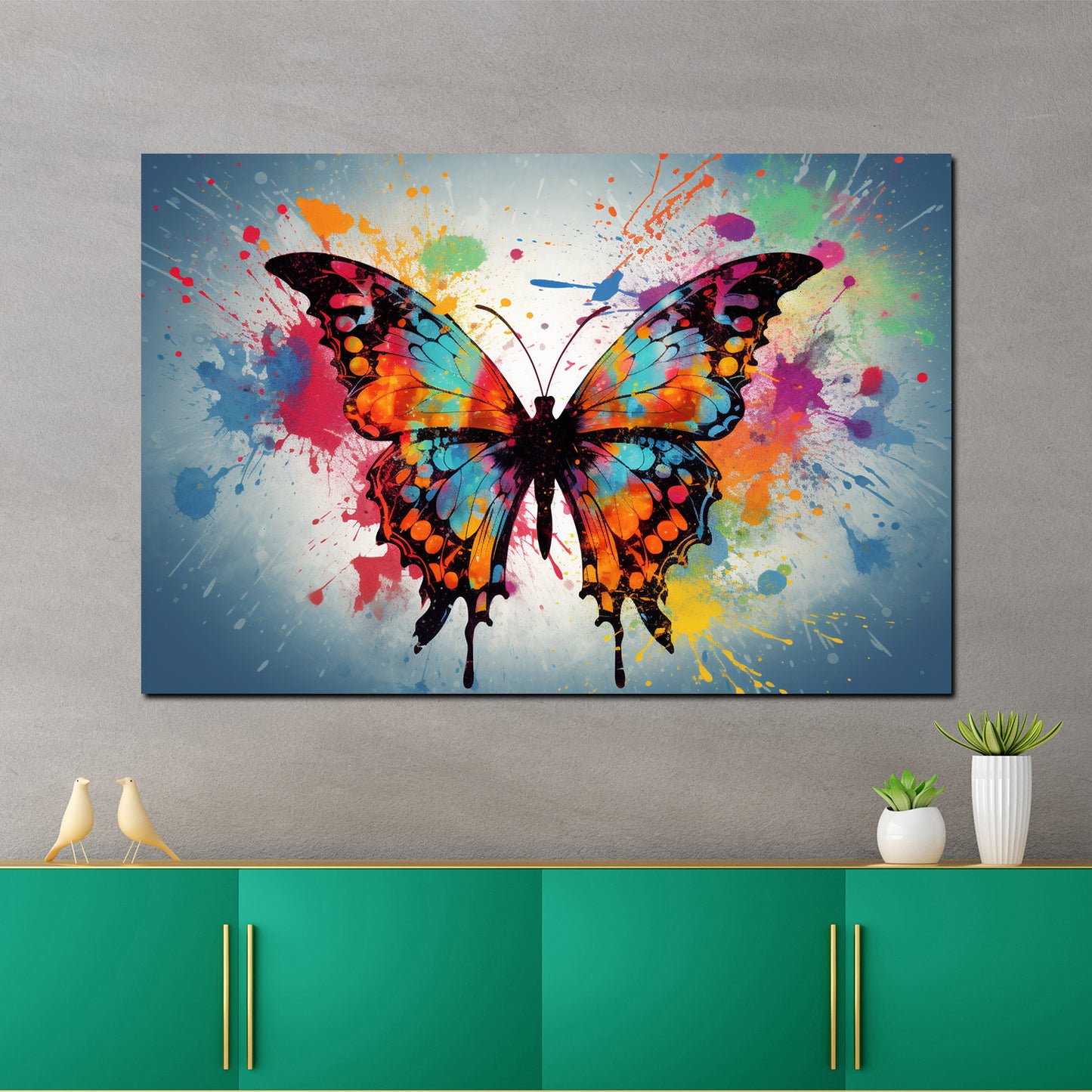 Quadro moderno astratto farfalla colour splash