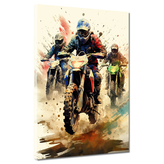 Quadro moderno astratto tre motociclisti motocross