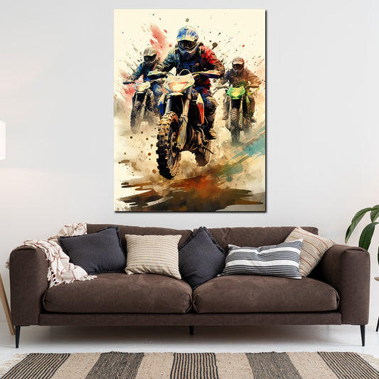 Quadro moderno astratto tre motociclisti motocross