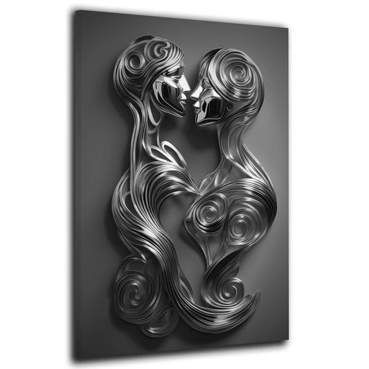 Quadro moderno bacio figure 3D in metallo silver style