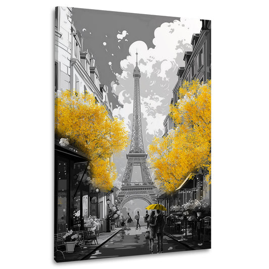 Quadro moderno città Parigi con alberi dorati