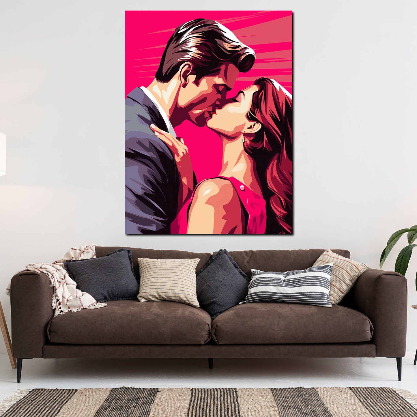 Quadro moderno coppia che si bacia Pink Style retro