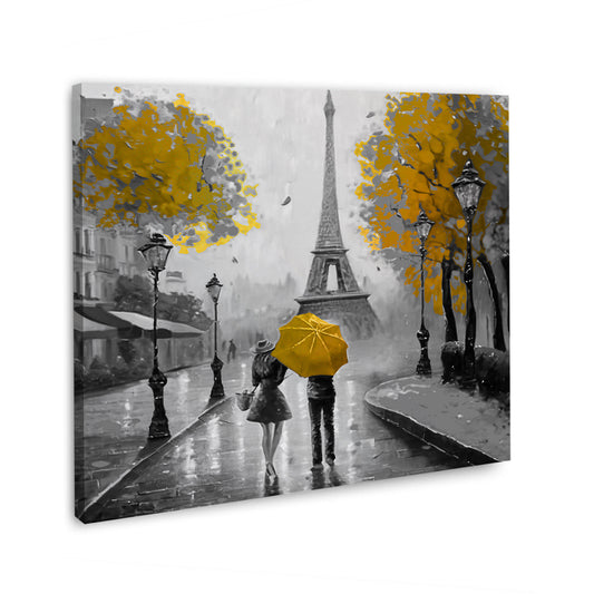 Quadro moderno coppia con ombrello a Parigi yellow style