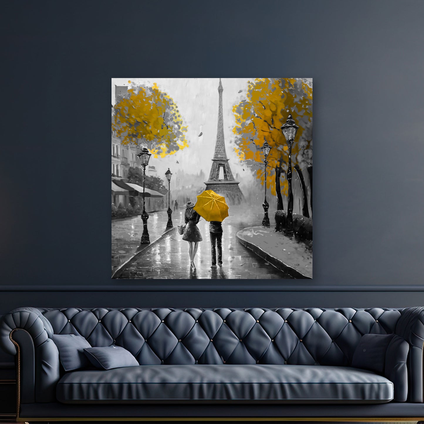 Quadro moderno coppia con ombrello a Parigi yellow style