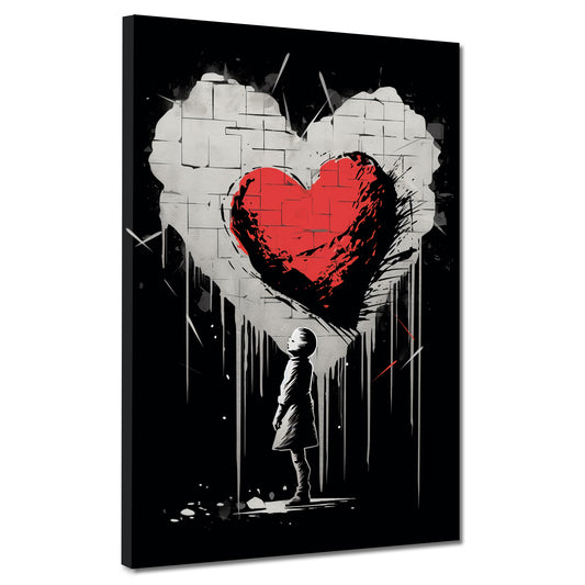 Quadro moderno cuore street art ragazza black style