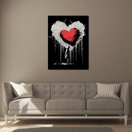 Quadro moderno cuore street art ragazza black style