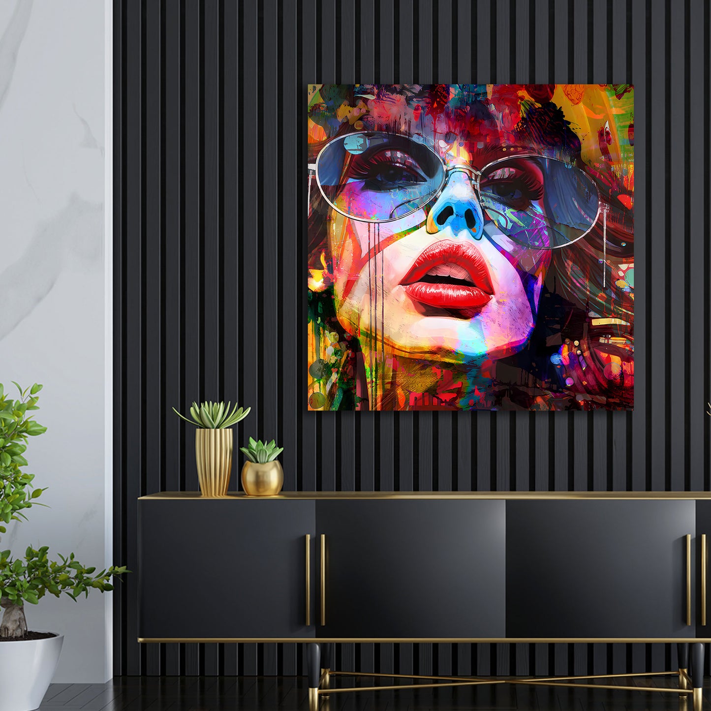 Quadro moderno donna con occhiali stile astratto Pop Art