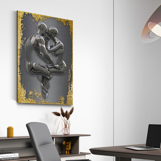 Quadro moderno figura astratta in metallo 3d 2 corpi gold style