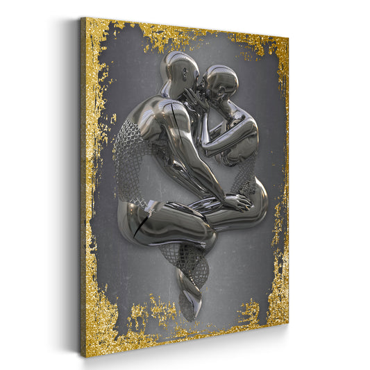 Quadro moderno figura astratta in metallo 3d 2 corpi gold style