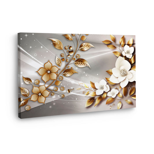 Quadro moderno fiori gold style