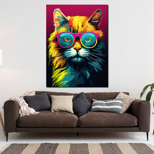 Quadro moderno gatto cool cat con occhiali da sole pop art