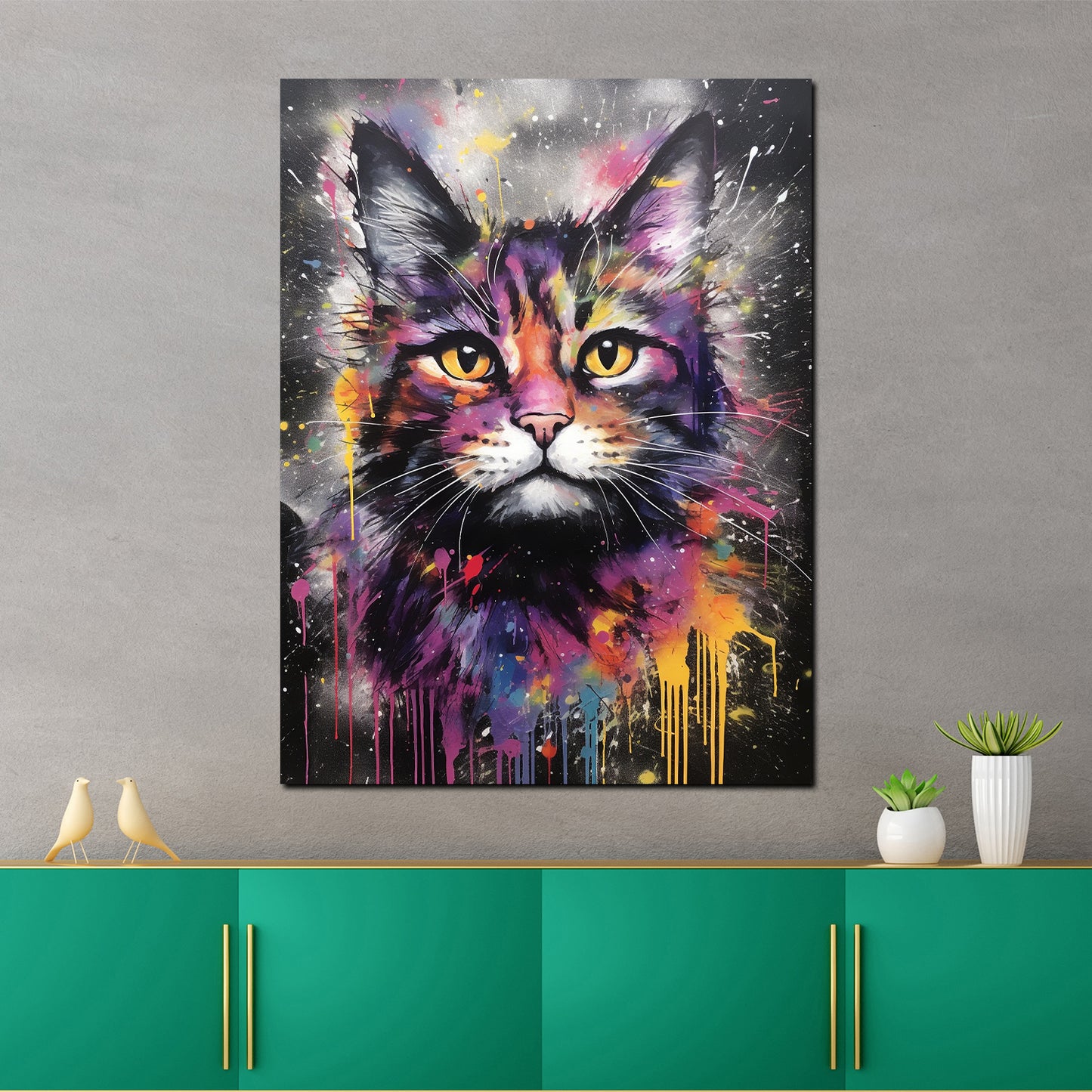 Quadro moderno gatto pop art splash