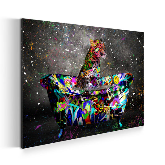 Quadro moderno leopardo in vasca Graffiti Pop Art Style