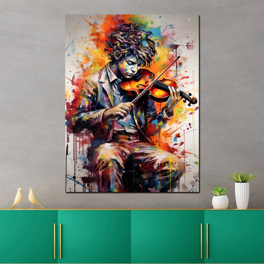 Quadro moderno pop art ragazzo con violino musica