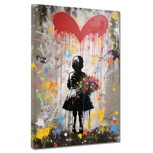 Quadro moderno ragazza con cuore astratto Street Art Banksy Art