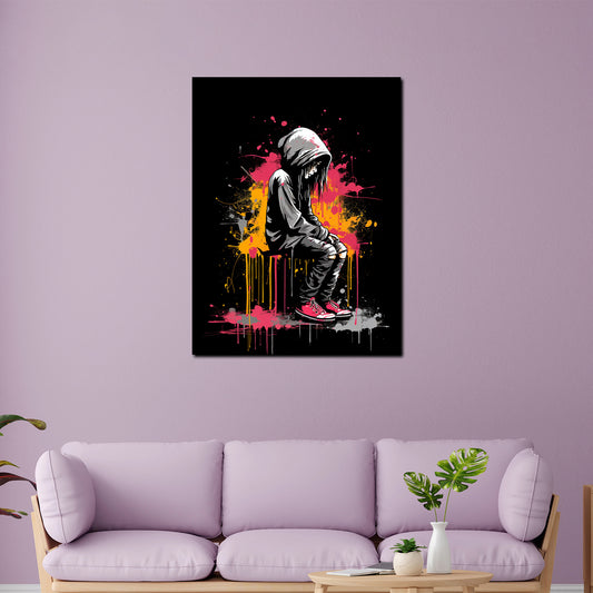 Quadro moderno street art astratto ragazza black style