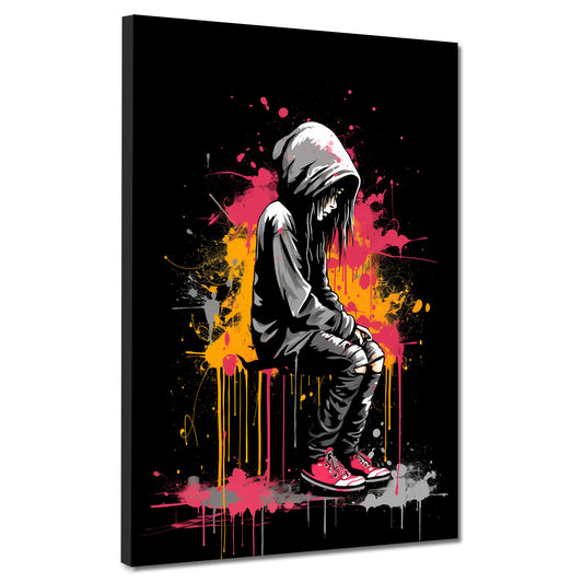 Quadro moderno street art astratto ragazza black style