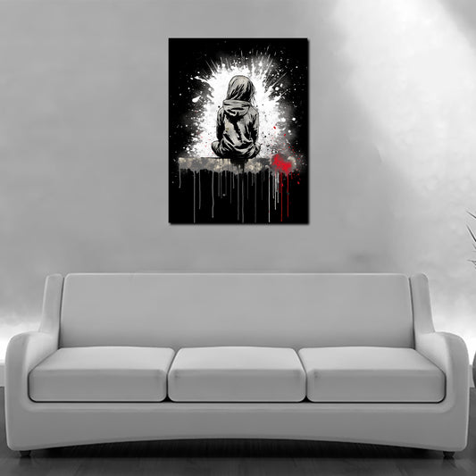 Quadro moderno street art astratto ragazza seduta black style