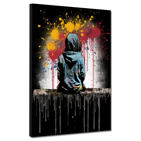 Quadro moderno street art astratto ragazza seduta splash