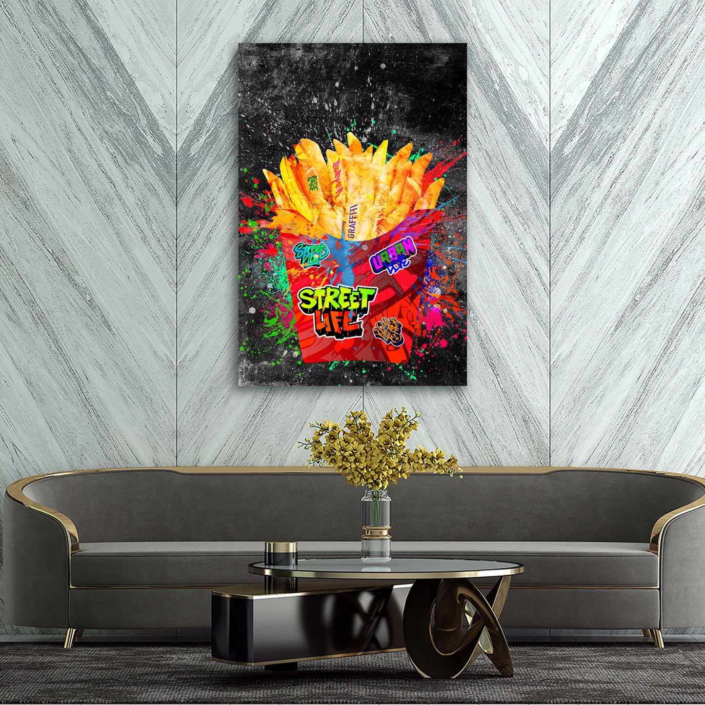 Quadro moderno street art patatine fritte graffiti pop art