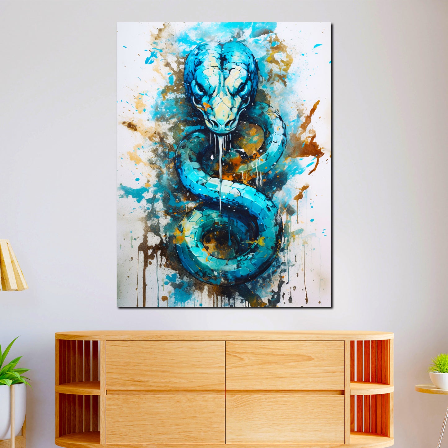 Quadro moderno street art serpente blue art