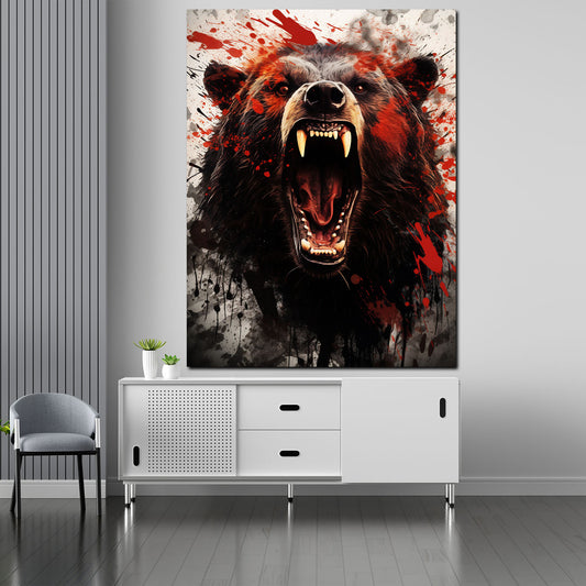 Quadro orso aggressivo astratto splash red style