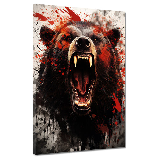 Quadro orso aggressivo astratto splash red style