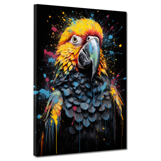 Quadro pappagallo pop art splatter astratto