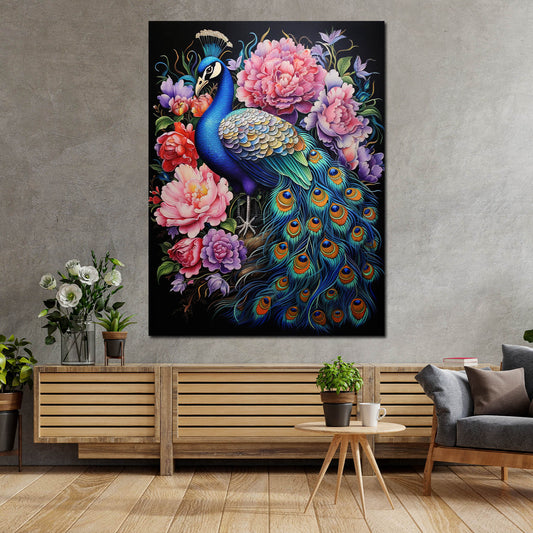 Quadro pavone bellissimo con fiori