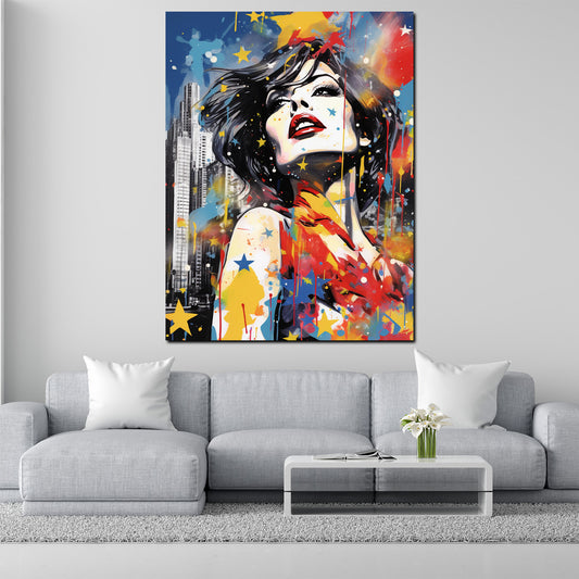 Quadro pop art donna cool USA splash