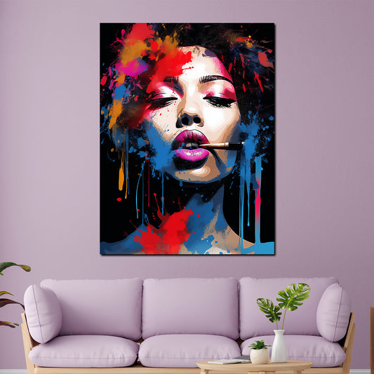 Quadro pop art moderno donna viso splash colore