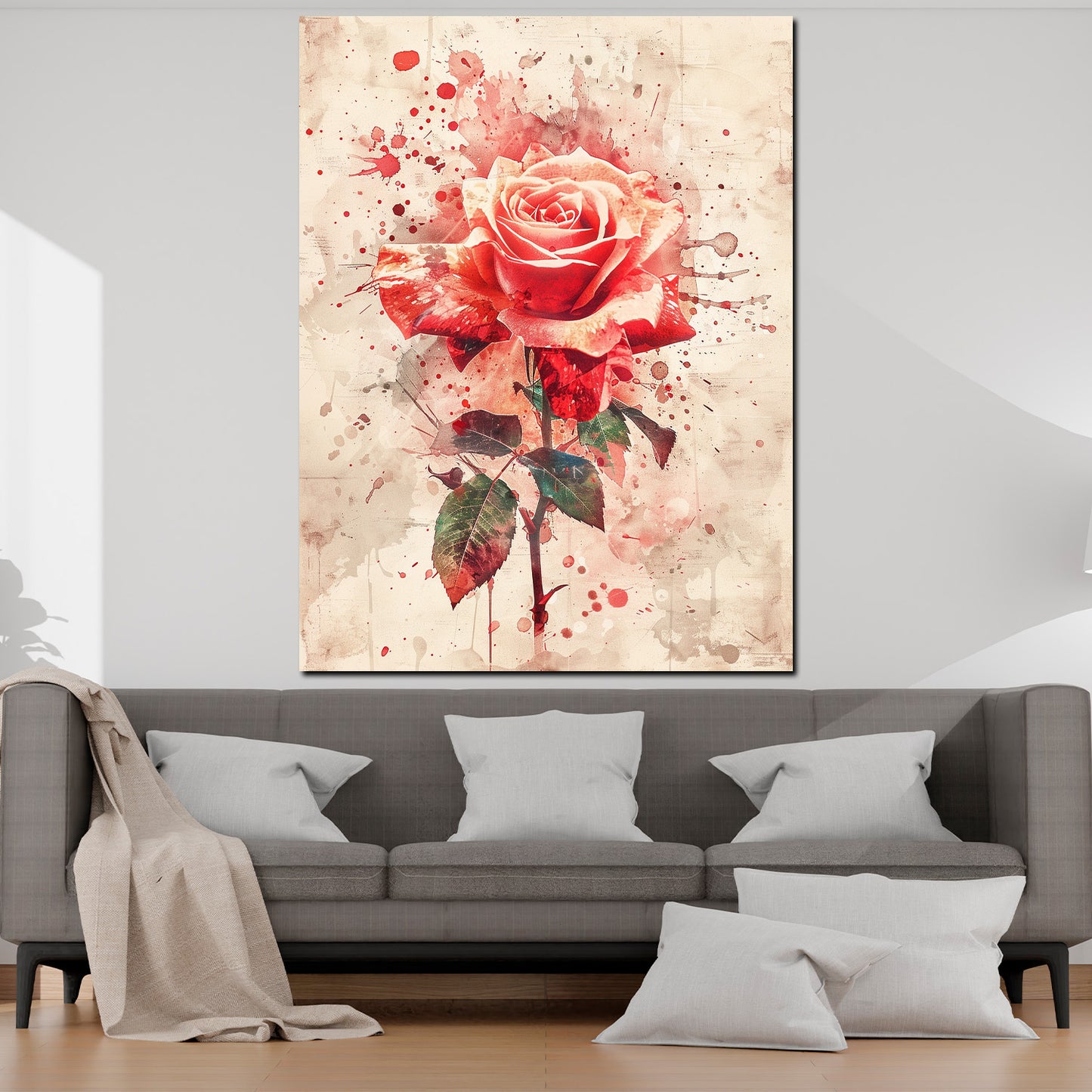 Quadro rosa rossa astratta pittura ad acquerello