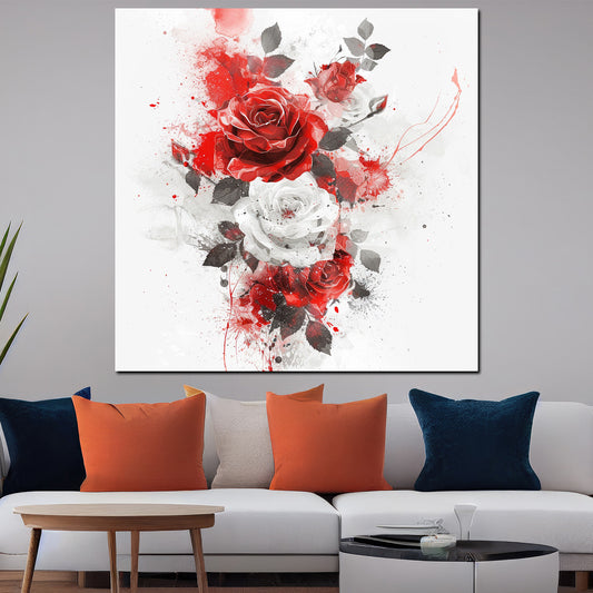 Quadro rose rosse e bianche in arte astratta moderna