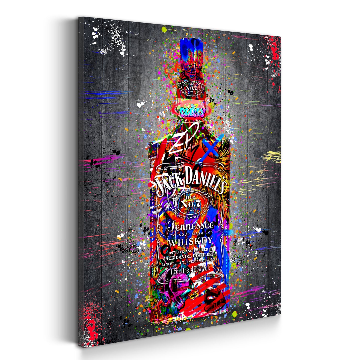 Quadro stampa su tela Graffiti Street Art Jack Whisky con bicchiere