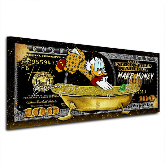 Quadro stampa su tela Zio Paperone Pop Art Comic Gold Tube, 100 Dollar