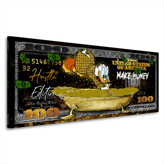 Quadro stampa su tela Zio Paperone Pop Art Comic Gold Tube, 100 Dollar