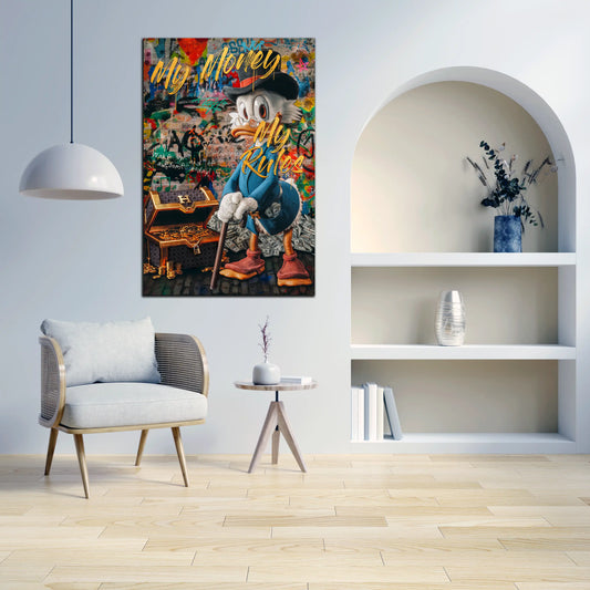 Quadro stampa su tela arte moderna Paperone Pop Art My Rules, Comic, Fumetti