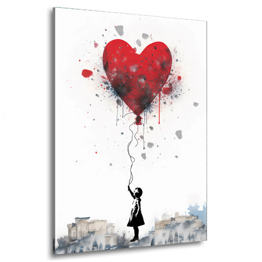 Quadro street art astratto bambina con palloncino a cuore