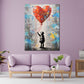 Quadro street art astratto bambina con palloncino a cuore