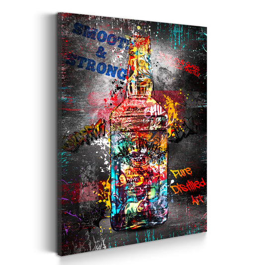 Quadro street art bottiglia whisky Jack graffiti colorati stile pop art